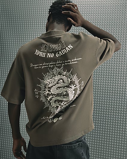 Khaki Cotton Kansai Dragon T-Shirt
