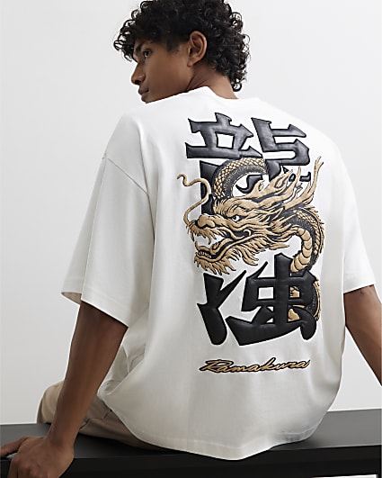 White Cotton Japanese Dragon T-Shirt