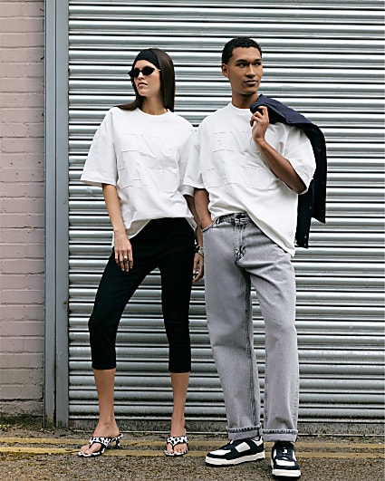 White Embroidered England Oversized T-Shirt