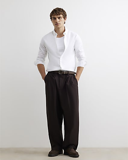White  Muscle Fit Long Sleeves Oxford Shirt
