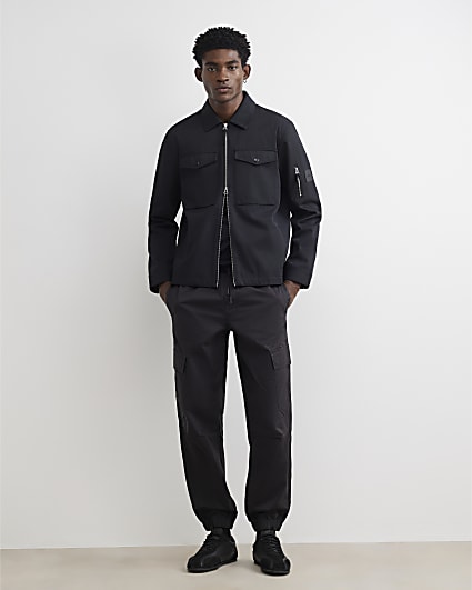 Black Regular Fit Cargo Trousers