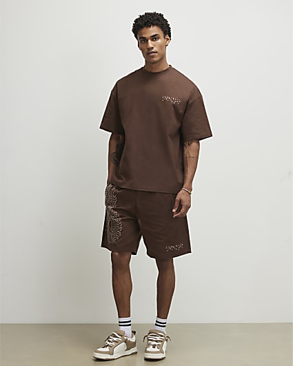 Brown Oversized Fit T-Shirt and Short Set