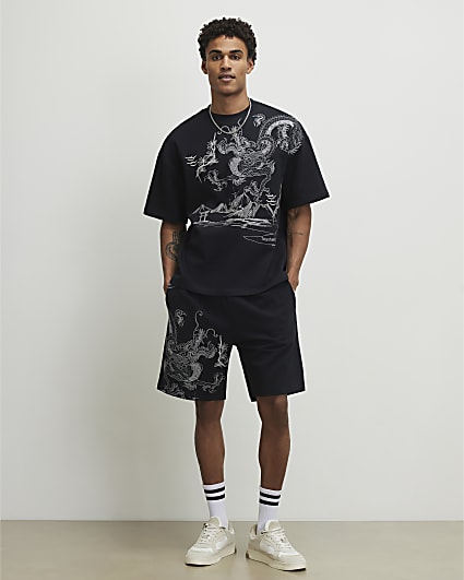 Black Oversized Fit T-shirt and Short Set