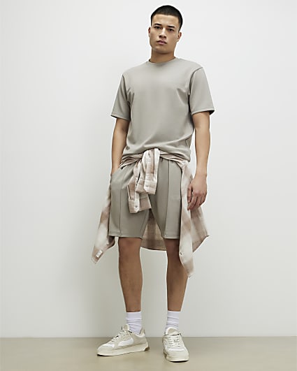 Beige Slim Fit T-shirt and Shorts Set