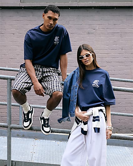 Navy Oversized Fit England Scripty T-Shirt