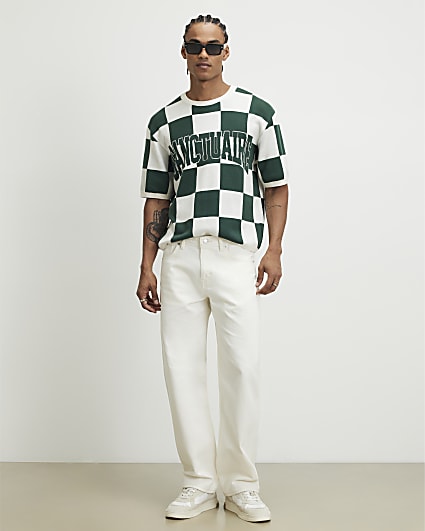 Green Cotton Checkerboard Sanctuaire T-Shirt