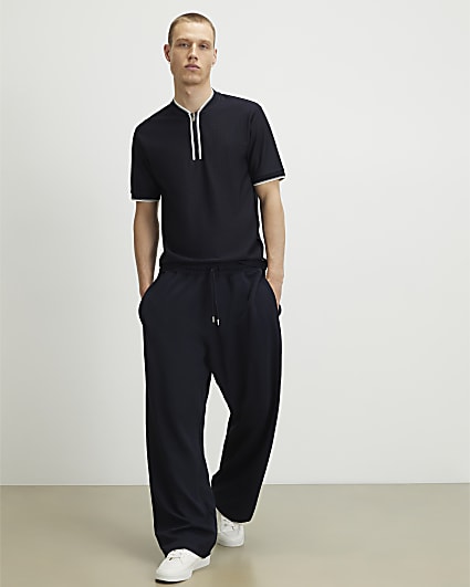 Navy Slim Fit Textured Polo Shirt