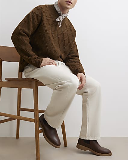 Brown Faux Leather Chelsea Boots