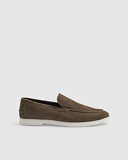 Khaki Suede Deconstructed Loafers