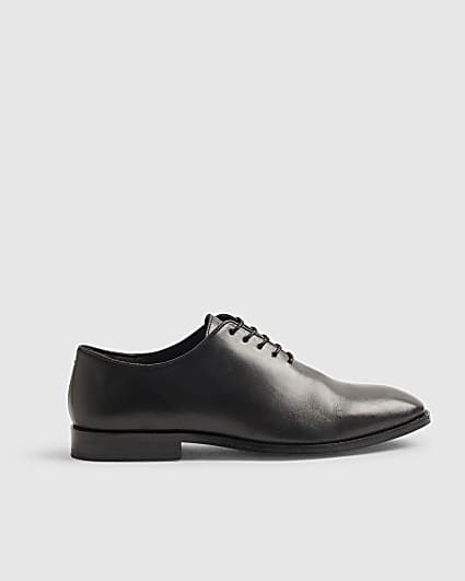Black Seamless Leather Oxford Shoes