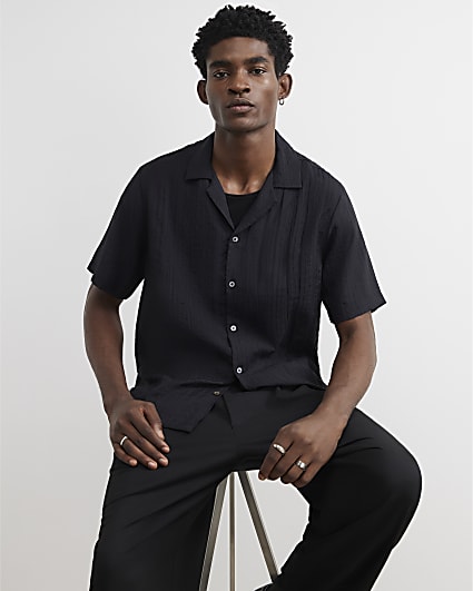Black Short Sleeve Textured Shirt