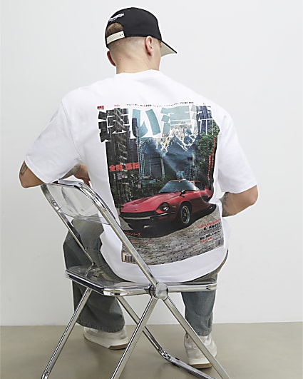 White Japanese Car Mountain T-Shirt