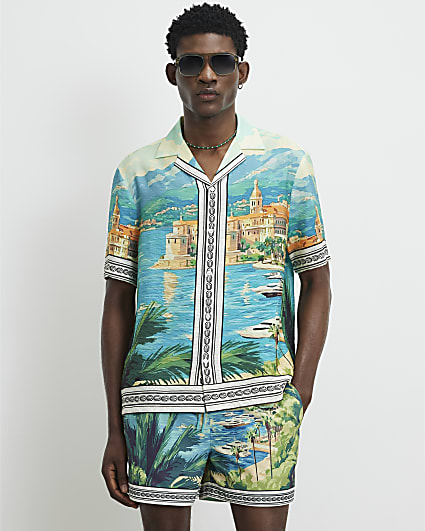 Blue Short Sleeve Revere Scenic Shirt