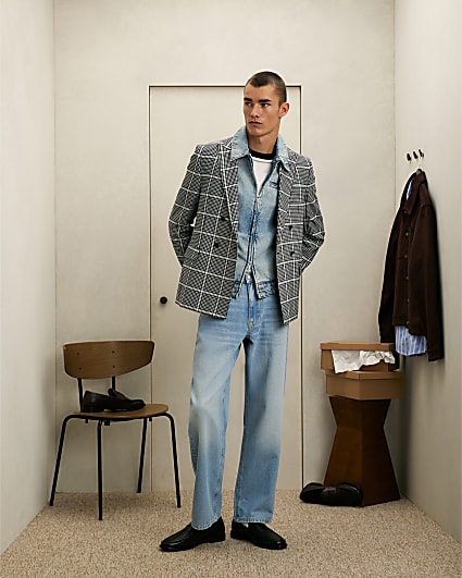 Black Check Double Breasted Blazer