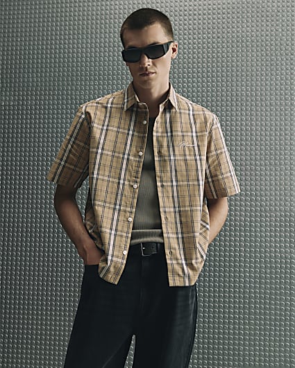 Brown Boxy Fit Check Shirt