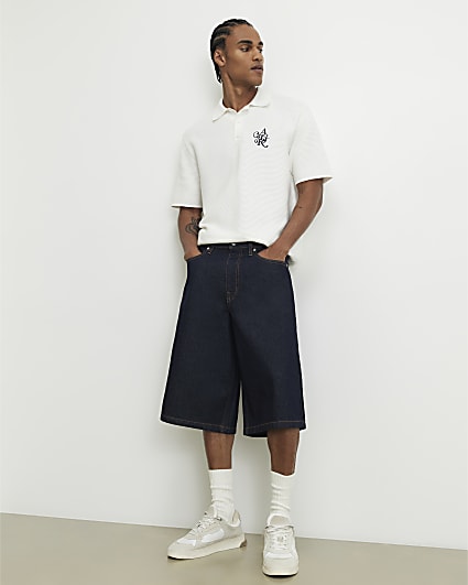 White Knitted Crest Polo Shirt