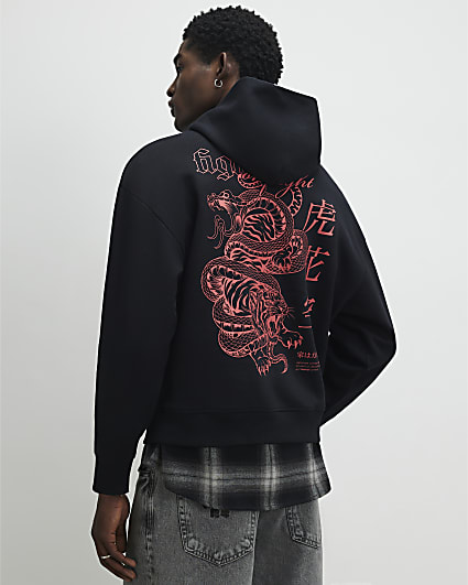 Black Regular Fit Fight Snake Hoodie