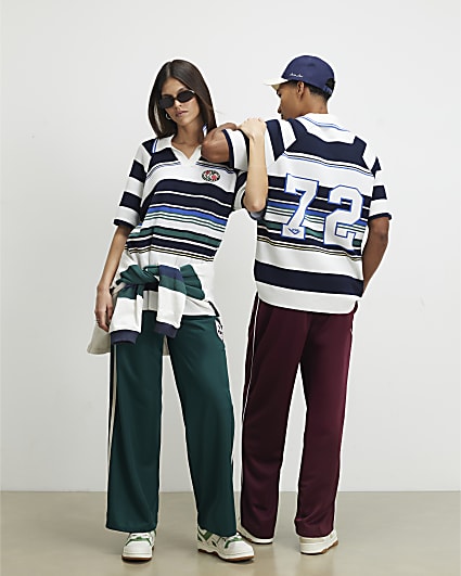 White Pony Stripe Badge Open Collar Shirt