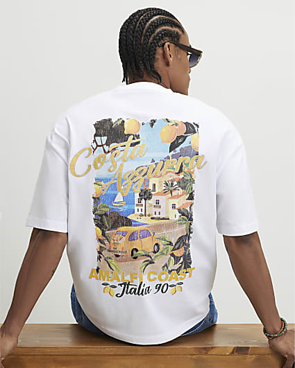 White Oversized Cotton Costa Azzurra T-Shirt