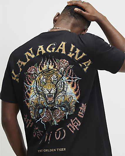 Black Regular Fit Rhinestone Tiger T-Shirt