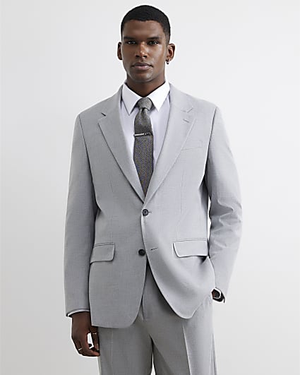 Grey Regular Fit Texture Suit Jacket