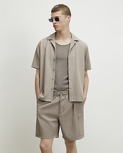 Beige Regular Fit Textured Shirt