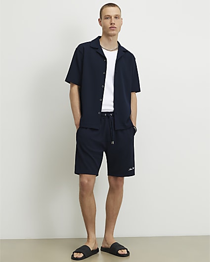 Navy Regular Fit Textured Shirt