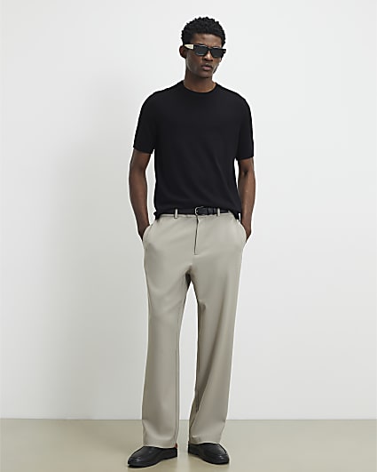 Black Slim Fit Knitted Essential T-Shirt