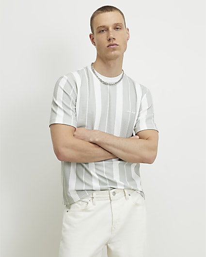 Green Slim Fit Textured Stripe T-Shirt