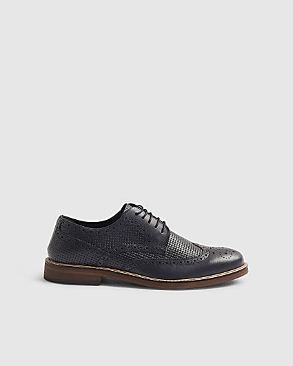 Navy Mixed Texture Brogue Shoes