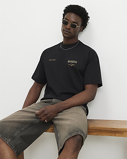 Black Oversized Cotton Sanctus Angel T-Shirt