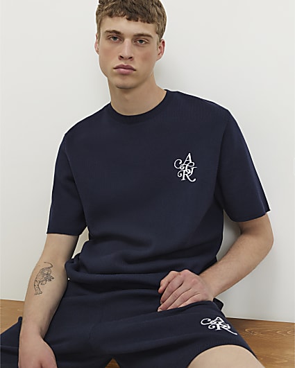 Navy Regular Fit Cotton Knitted T-Shirt
