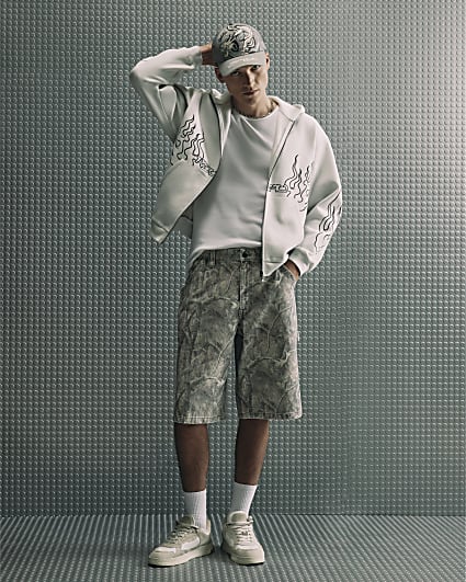 Grey Cotton Blend Tsukushi Dragon Hoodie