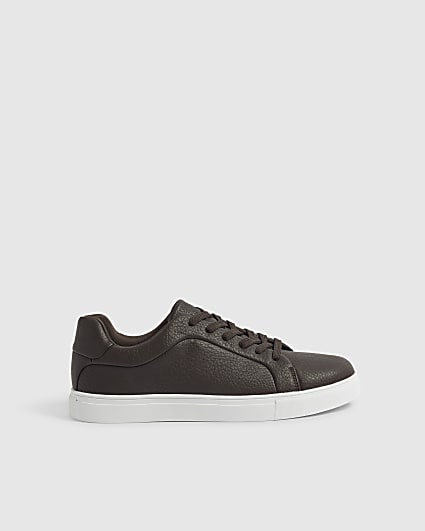 Brown Faux Leather Grain Trainers