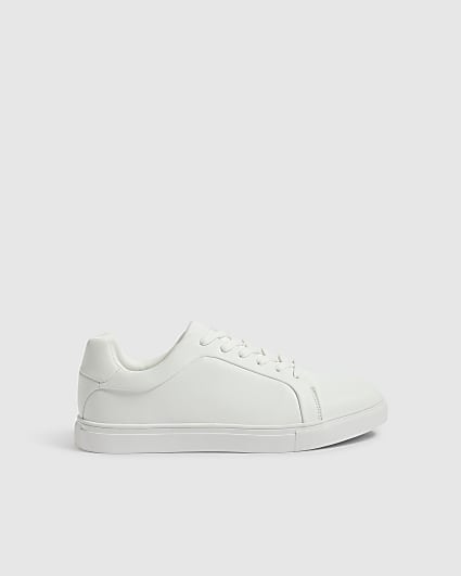 White Faux Leather Textured Trainers