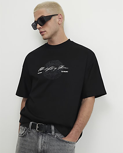 Black Oversized Fit Cotton Tatsuno T-Shirt