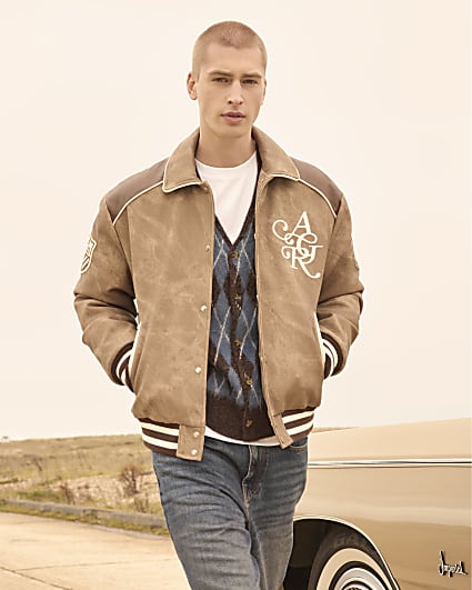 Brown Faux Leather Bomber Jacket