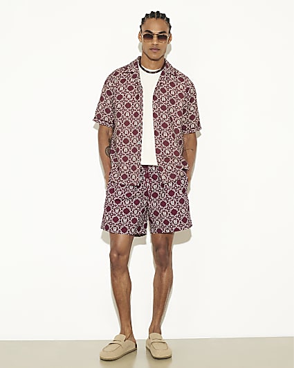 Red Regular Fit Monogram Swim Shorts