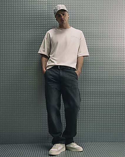 Black Loose Fit Washed Carpenter Jeans
