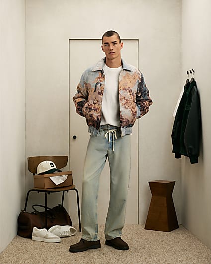Blue Belted Loose Fit Washed Jeans