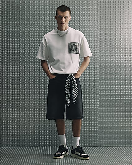 White Oversized Tapestry Patch T-Shirt