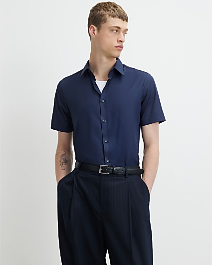 Navy Slim Fit Short Sleeve Shirt
