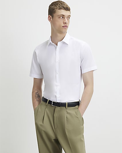 White Slim Fit Short Sleeve Shirt