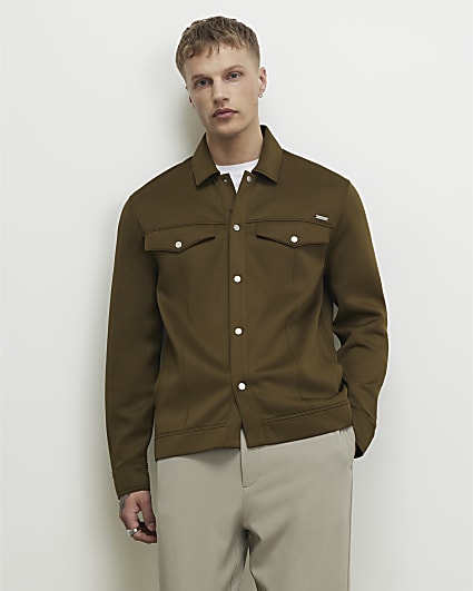 Khaki Slim Fit Textured Overshirt