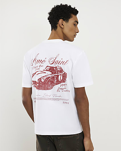 White Regular Fit Ame Saint Car T-Shirt