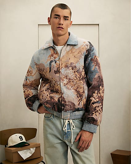 Blue Scenic Tapestry Bomber Jacket