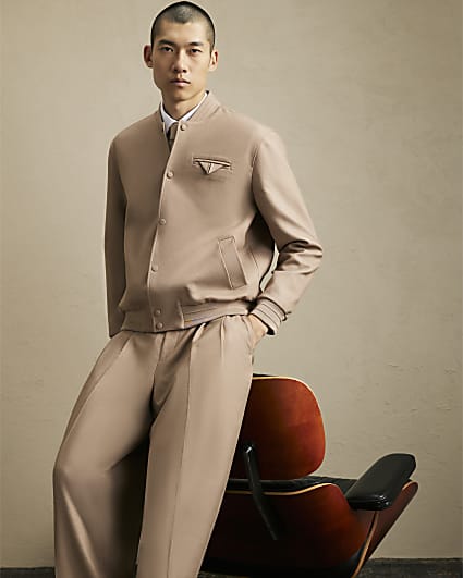 Beige Smart Twill Bomber Jacket