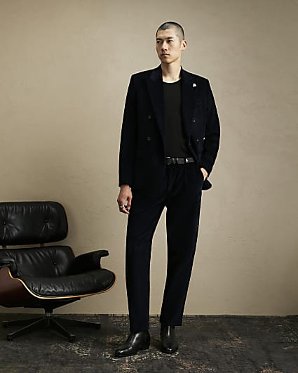 Navy Slim Fit Corduroy Suit Trousers