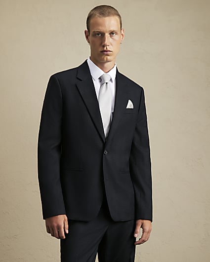 Blue Slim Fit Check Suit Jacket