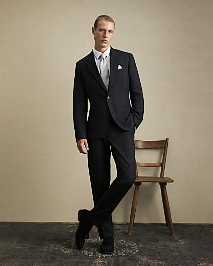 Blue Slim Fit Check Suit Trousers